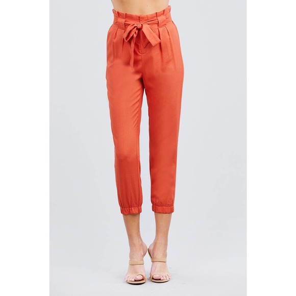 Orange Paperbag Linen Blend Pants - Picture 4 of 4